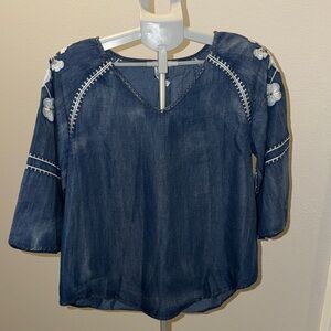 Mur Mur denim looking peasant Blouse with Floral Details